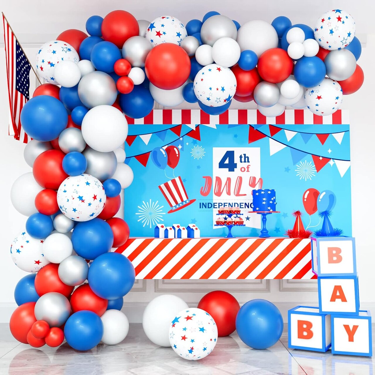 Red White and Blue Balloon Garland 4th of July Arch Kit, Independence Day Balloon Garland Patriotic Decoration for Nautical Party Baseball Party Memorial Day